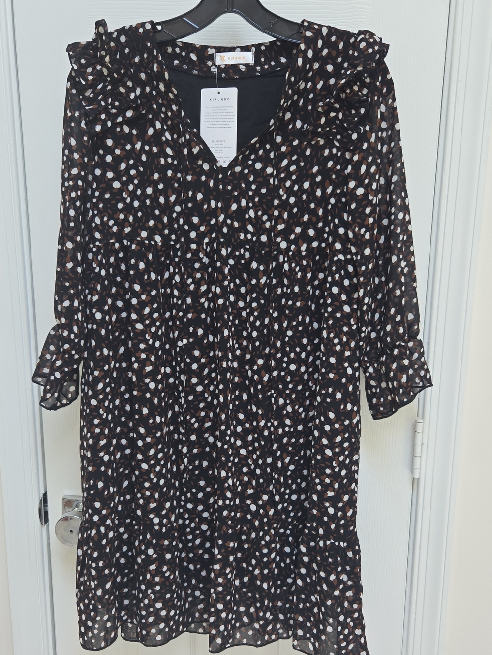 Black Polka Dot Ruffle V-Neck Dress